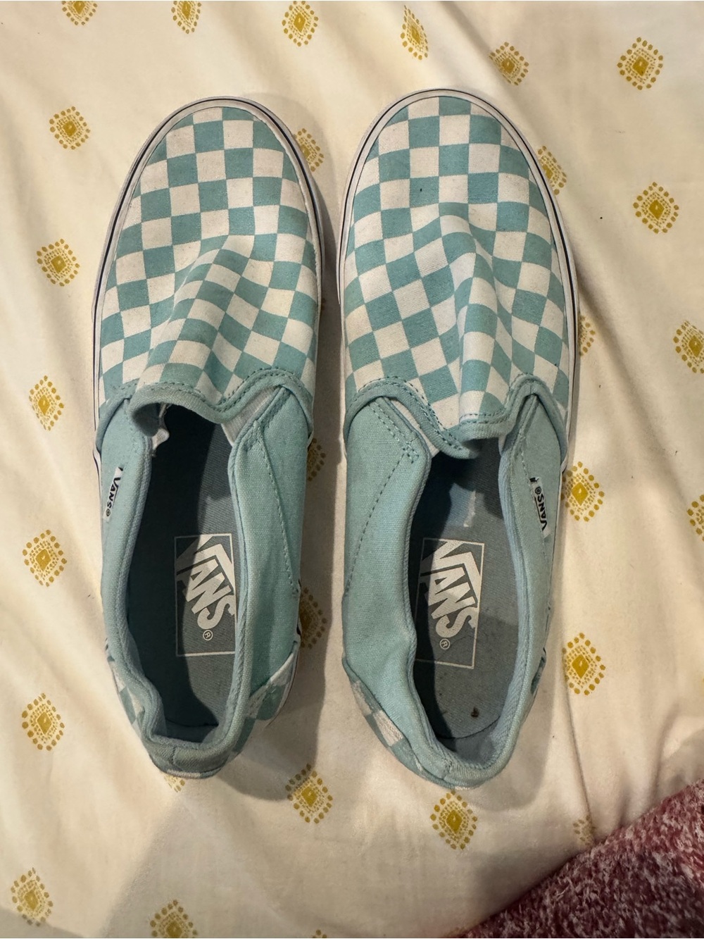 Vans Classic Checkerboard Slip-On Sneakers Light Blue & White Women’s 8.5